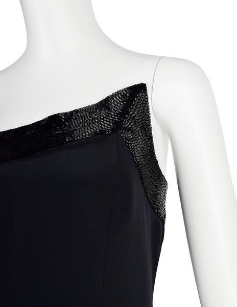 Gucci Vintage 1990s Black Silk Asymmetric Beaded Mini Dress