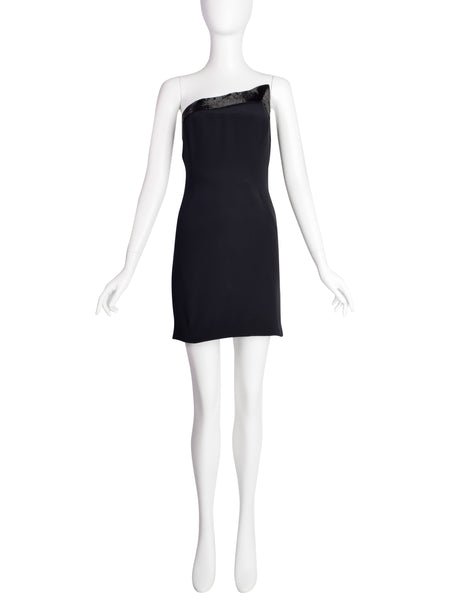 Gucci Vintage 1990s Black Silk Asymmetric Beaded Mini Dress