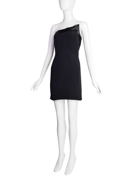 Gucci Vintage 1990s Black Silk Asymmetric Beaded Mini Dress