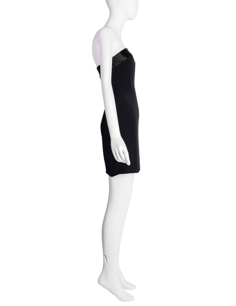 Gucci Vintage 1990s Black Silk Asymmetric Beaded Mini Dress