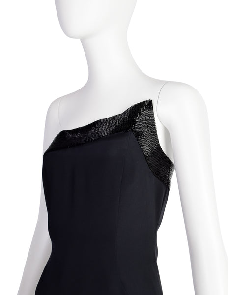 Gucci Vintage 1990s Black Silk Asymmetric Beaded Mini Dress