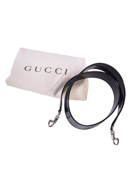 Gucci Vintage Large Navy Blue Nylon Patent Leather Bamboo Handle Shoulder Bag