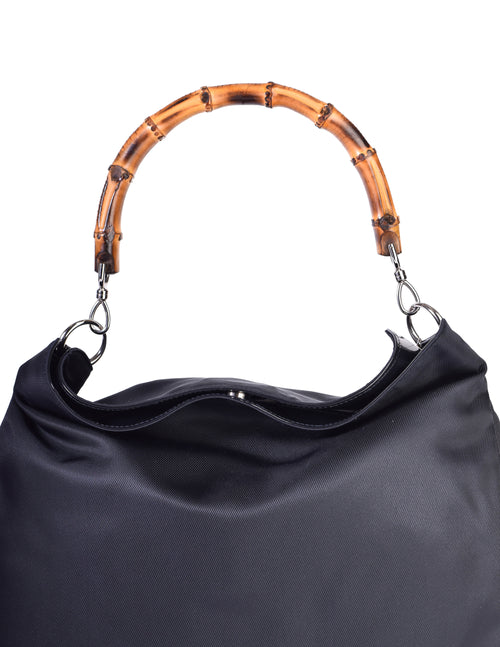 Gucci Vintage Large Navy Blue Nylon Patent Leather Bamboo  display picture 1