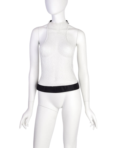 Gucci Vintage Tom Ford Era White Embroidered Lace Halter Top