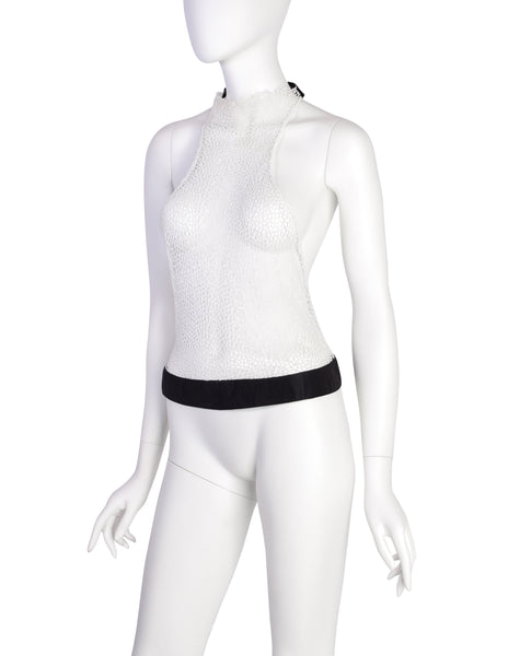 Gucci Vintage Tom Ford Era White Embroidered Lace Halter Top