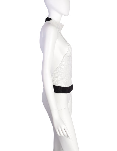 Gucci Vintage Tom Ford Era White Embroidered Lace Halter Top