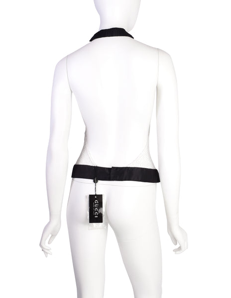Gucci Vintage Tom Ford Era White Embroidered Lace Halter Top
