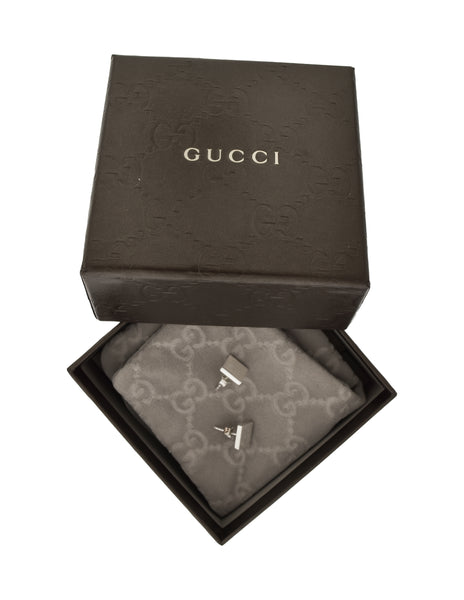 Gucci Sterling Silver Etched Logo Trademark Tiny Square Stud Earrings