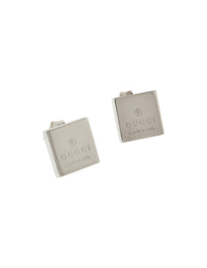 Gucci Sterling Silver Etched Logo Trademark Tiny Square Stud Earrings