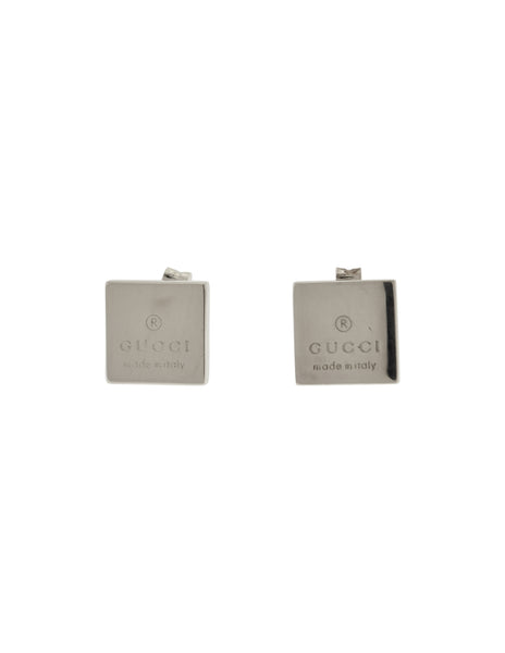 Gucci Sterling Silver Etched Logo Trademark Tiny Square Stud Earrings
