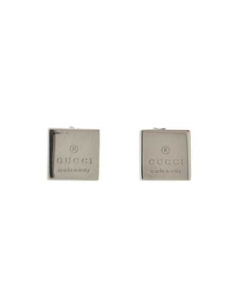 Gucci Sterling Silver Etched Logo Trademark Tiny Square Stud Earrings