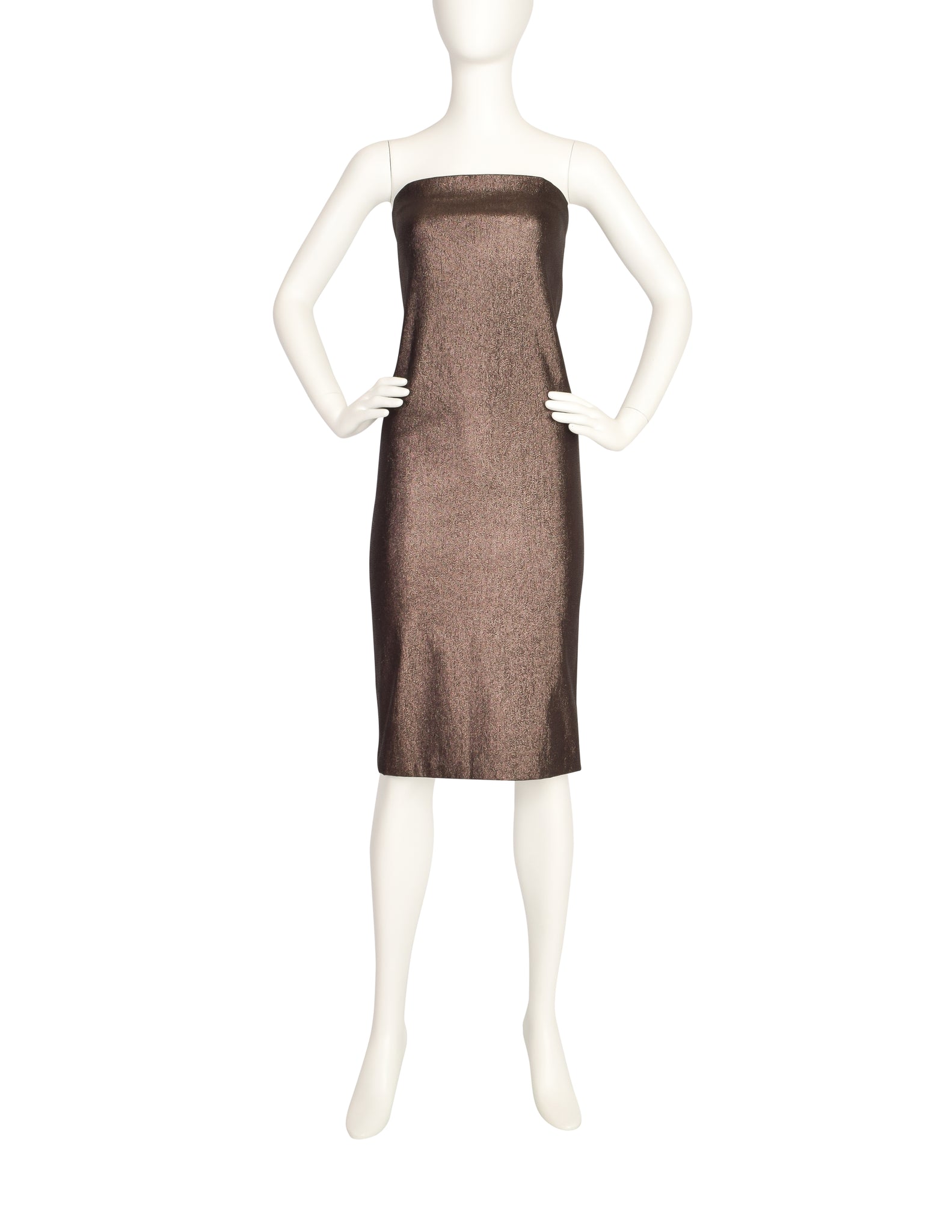 Gucci Vintage 1997 Tom Ford Era Bronze Metallic Lurex Strapless Tube Dress