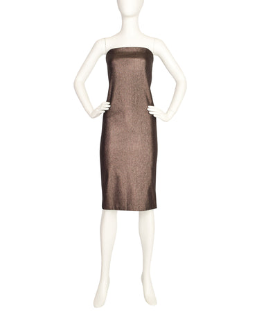 Gucci Vintage 1997 Tom Ford Era Bronze Metallic Lurex Strapless Tube Dress