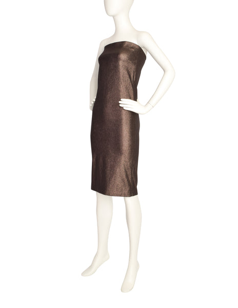 Gucci Vintage 1997 Tom Ford Era Bronze Metallic Lurex Strapless Tube Dress