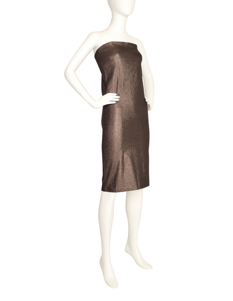 Gucci Vintage 1997 Tom Ford Era Bronze Metallic Lurex Strapless Tube Dress