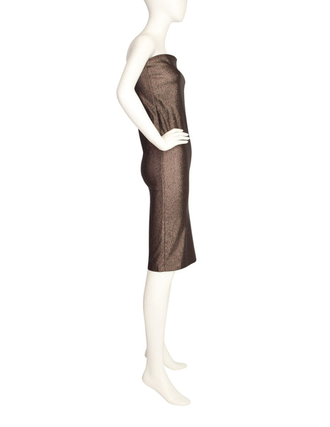 Gucci Vintage 1997 Tom Ford Era Bronze Metallic Lurex Strapless Tube Dress