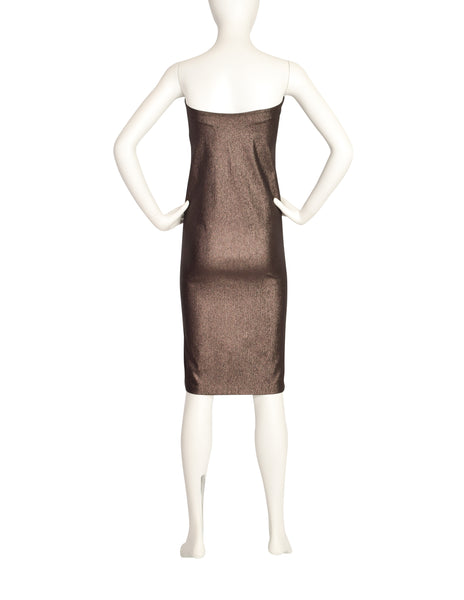 Gucci Vintage 1997 Tom Ford Era Bronze Metallic Lurex Strapless Tube Dress