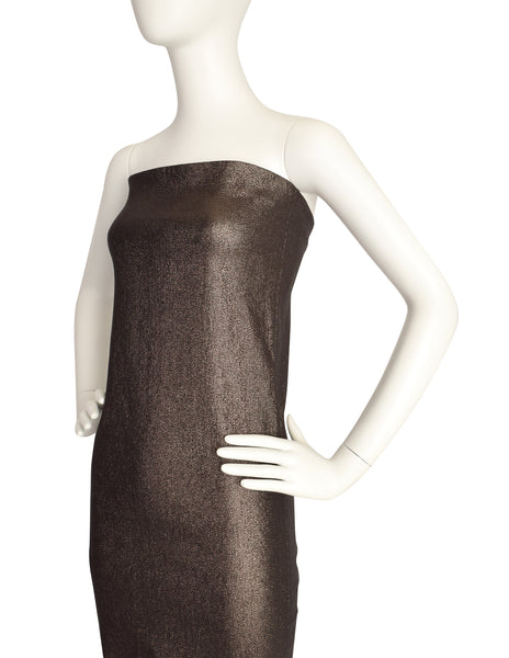 Gucci Vintage 1997 Tom Ford Era Bronze Metallic Lurex Strapless Tube Dress