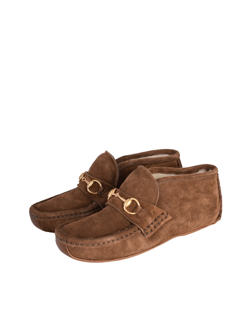 Gucci Vintage Children s Brown Suede Shearling Lined Horsebit