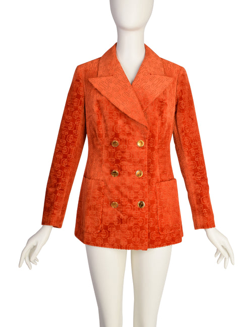 Gucci Vintage 1970s Orange Horsebit Velvet Jacquard Double Breasted Bl –  Amarcord Vintage Fashion