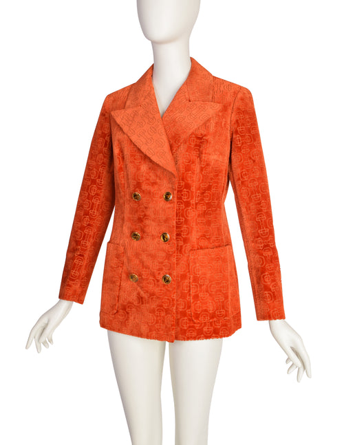 Gucci Vintage 1970s Orange Horsebit Velvet Jacquard Double