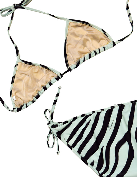 Gucci Vintage Tom Ford Era SS 1996 Pale Blue Black Zebra Bikini Swimsuit
