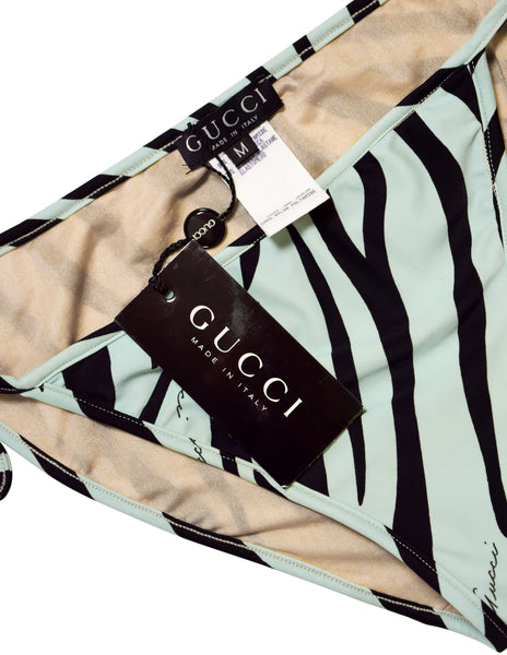 Gucci Vintage Tom Ford Era SS 1996 Pale Blue Black Zebra Bikini Swimsuit