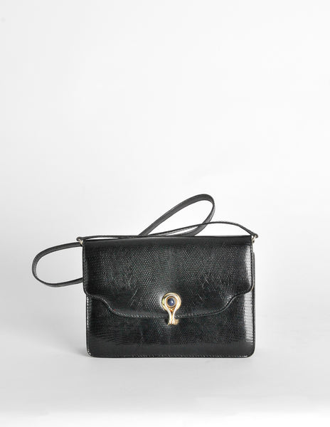 Gucci Vintage 1970s Black Lizard Skin Clutch Bag - Amarcord Vintage Fashion
 - 2