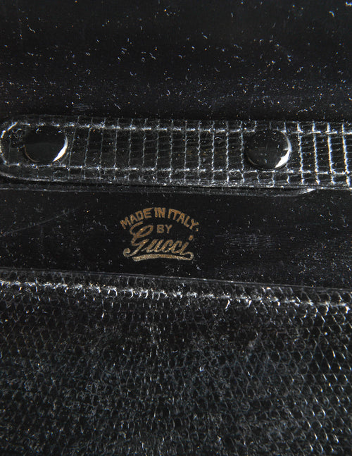 80's Vintage Gucci black leather clutch shoulder bag with logo