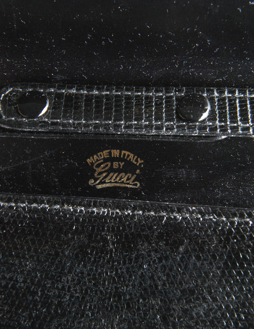 Gucci Vintage 1970s Black Lizard Skin Clutch Bag Amarcord