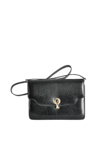 Gucci Vintage 1970s Black Lizard Skin Clutch Bag