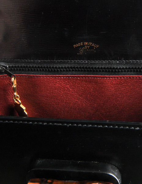 Gucci Vintage 1960s Black Leather Bamboo Handle Handbag - Amarcord Vintage Fashion
 - 5
