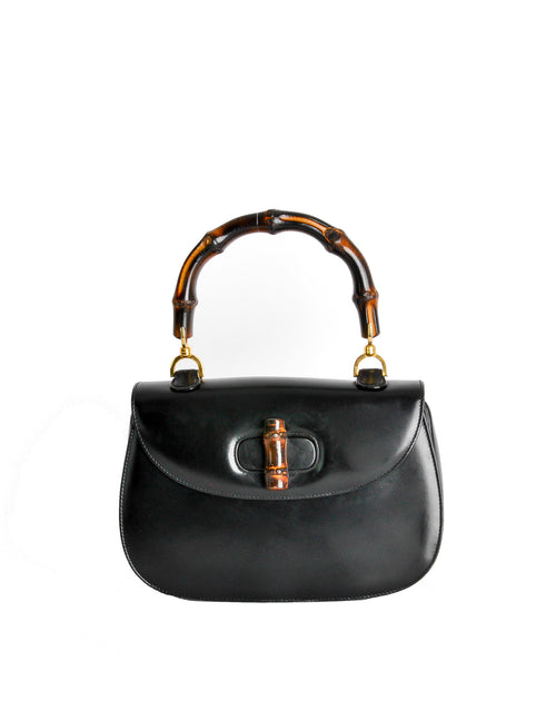 Gucci Vintage 1960s Black Leather Bamboo Handle Handbag – Amarcord