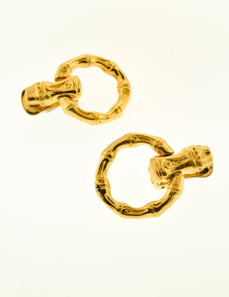 Gucci Vintage Gold Bamboo Door Knocker Hoop Earrings