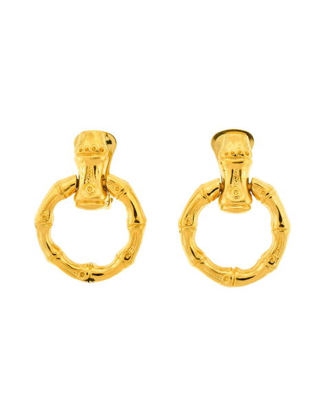 Gucci Vintage Gold Bamboo Door Knocker Hoop Earrings