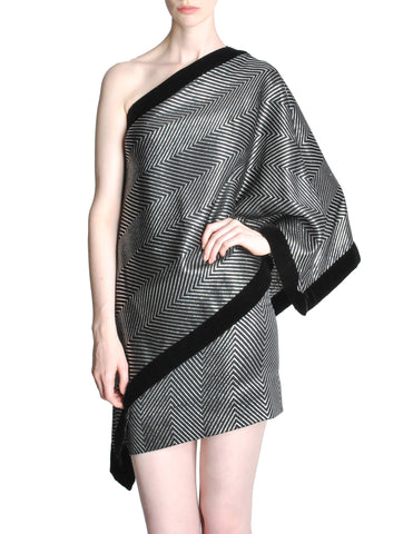 Gucci Vintage Black & Silver Silk Metallic Shawl Mini Dress