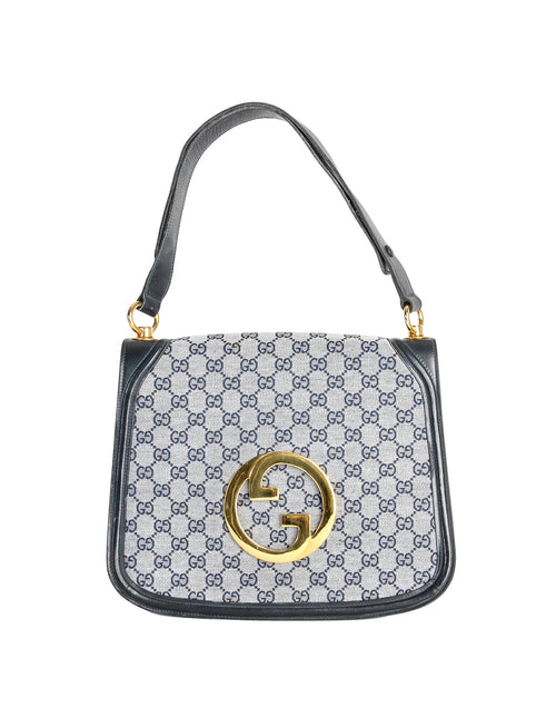 Gucci Vintage Blondie Navy Blue Monogram Logo Medallion Handbag