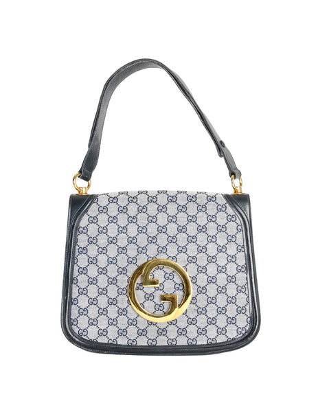 Gucci Vintage Blondie Navy Blue Monogram Logo Medallion Handbag - Amarcord Vintage Fashion
 - 1