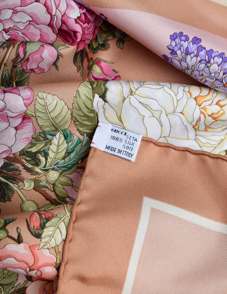 Gucci Vintage Brown Flora Floral Silk Scarf