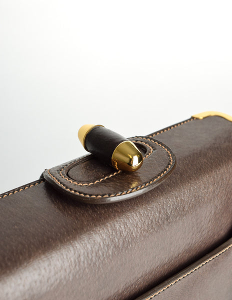 Gucci Vintage 1960s Brown Leather Structured Turn Lock Handbag - Amarcord Vintage Fashion
 - 8