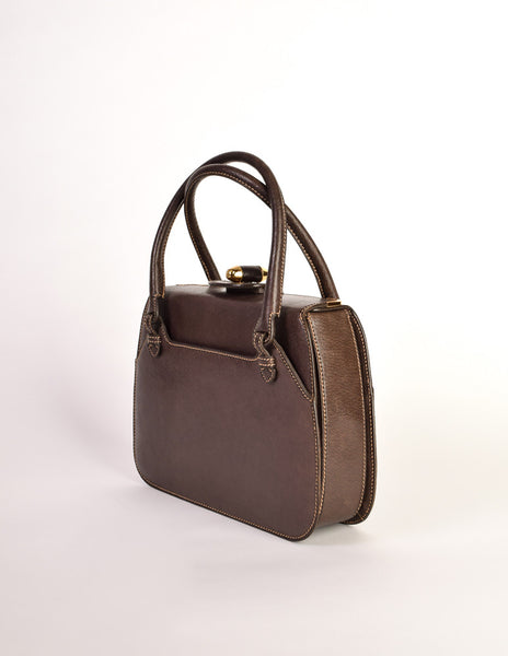 Gucci Vintage 1960s Brown Leather Structured Turn Lock Handbag - Amarcord Vintage Fashion
 - 2