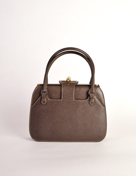 Gucci Vintage 1960s Brown Leather Structured Turn Lock Handbag - Amarcord Vintage Fashion
 - 3