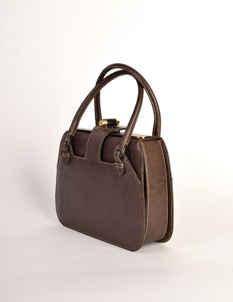 Gucci Vintage 1960s Brown Leather Structured Turn Lock Handbag - Amarcord Vintage Fashion
 - 4