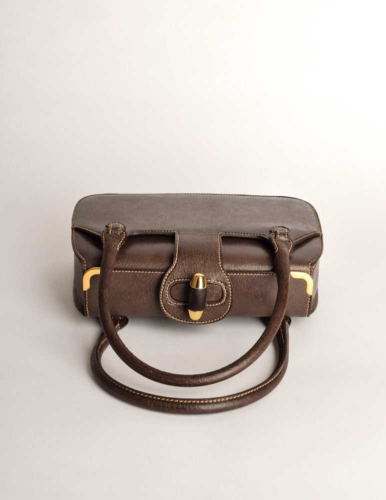 Gucci Flap Bag Top Handle Brown Vintage 1960s Purse Rare