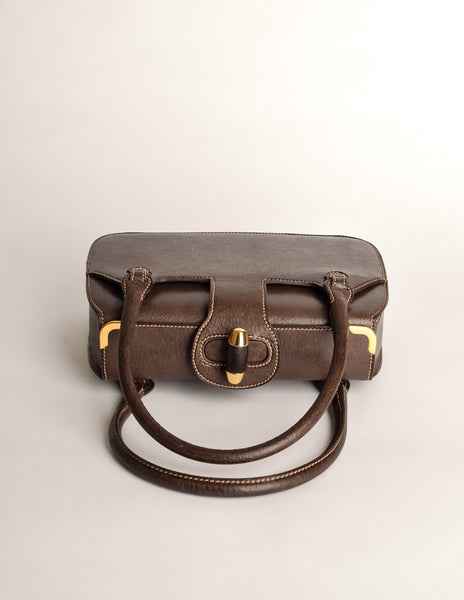 Gucci Vintage 1960s Brown Leather Structured Turn Lock Handbag - Amarcord Vintage Fashion
 - 6
