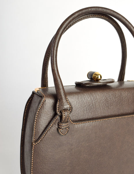 Gucci Vintage 1960s Brown Leather Structured Turn Lock Handbag - Amarcord Vintage Fashion
 - 7