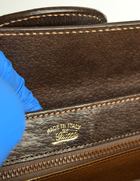 Gucci Vintage 1960s Brown Leather Structured Turn Lock Handbag