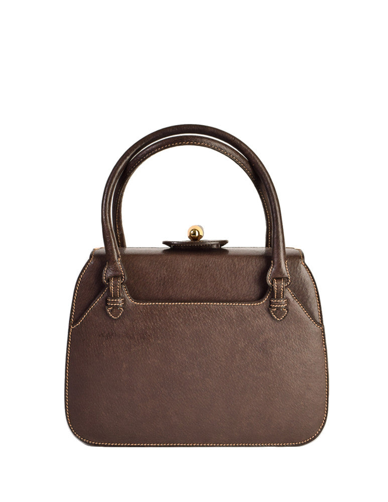 Gucci Vintage 1960s Brown Leather Structured Turn Lock Handbag