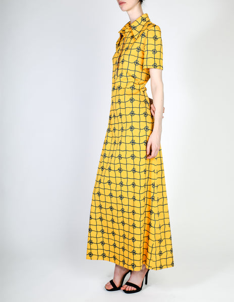 Gucci Vintage Rope Print Yellow Maxi Shirt Dress