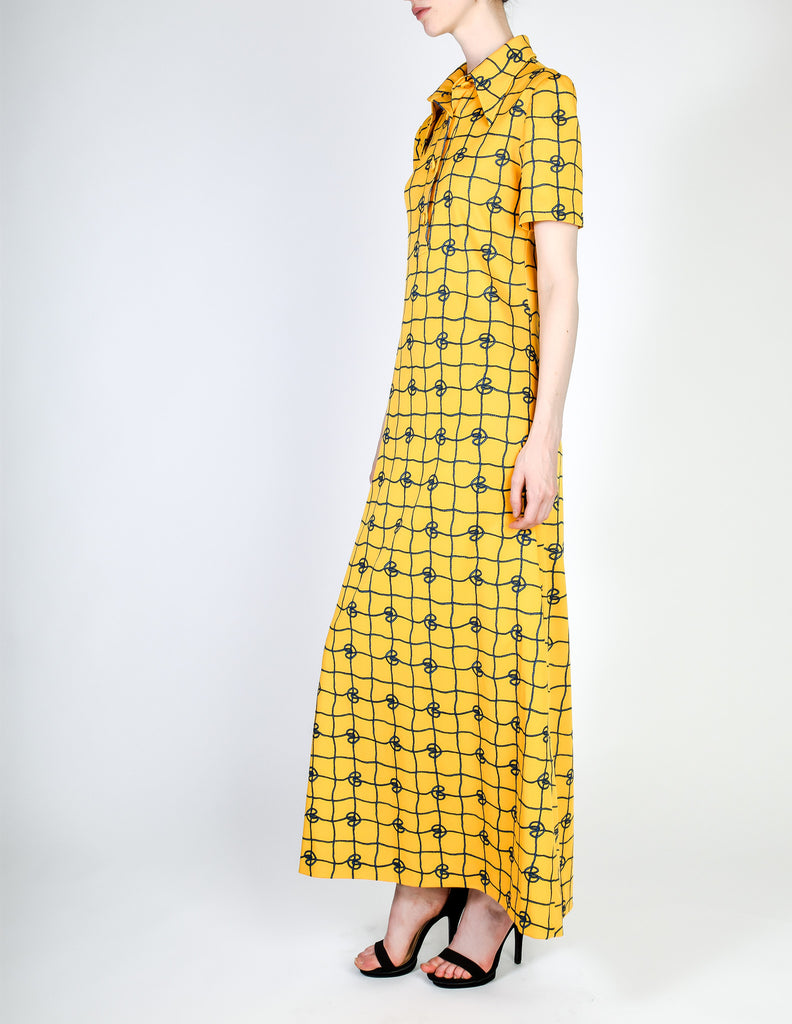 Gucci Vintage Rope Print Yellow Maxi Shirt Dress Amarcord